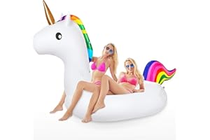 Jojoin Super Größe Einhorn Luftmatratze, 240×110×150cm Aufblasbares Einhorn Pool Floß, Aufblasbar Schwimmen Sommer Spielzeug im Freien mit Reparaturpflaster für Erwachsene und Kinder