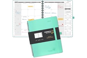 POPRUN Agenda Mensuel 2024 2025 Spirale Scolaire - 18 Mois Planificateur Mensuel De Jan'24 à Juin'25 avec Couverture Souple en PU Cuir, Papier 100 g/m² - 26,5 x 21,5 cm, Vert