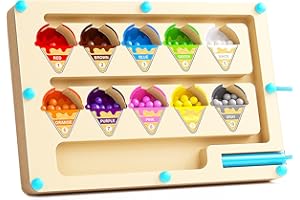 Omnikryp Labirinto Magnetico Montessori, Numeri Gelato Gioco di Puzzle del Labirinto dai 2 ai 5 anni, Lavagna Magnetica Educativa in Legno per Bambini per Colori e Numeri Gioco di Smistamento