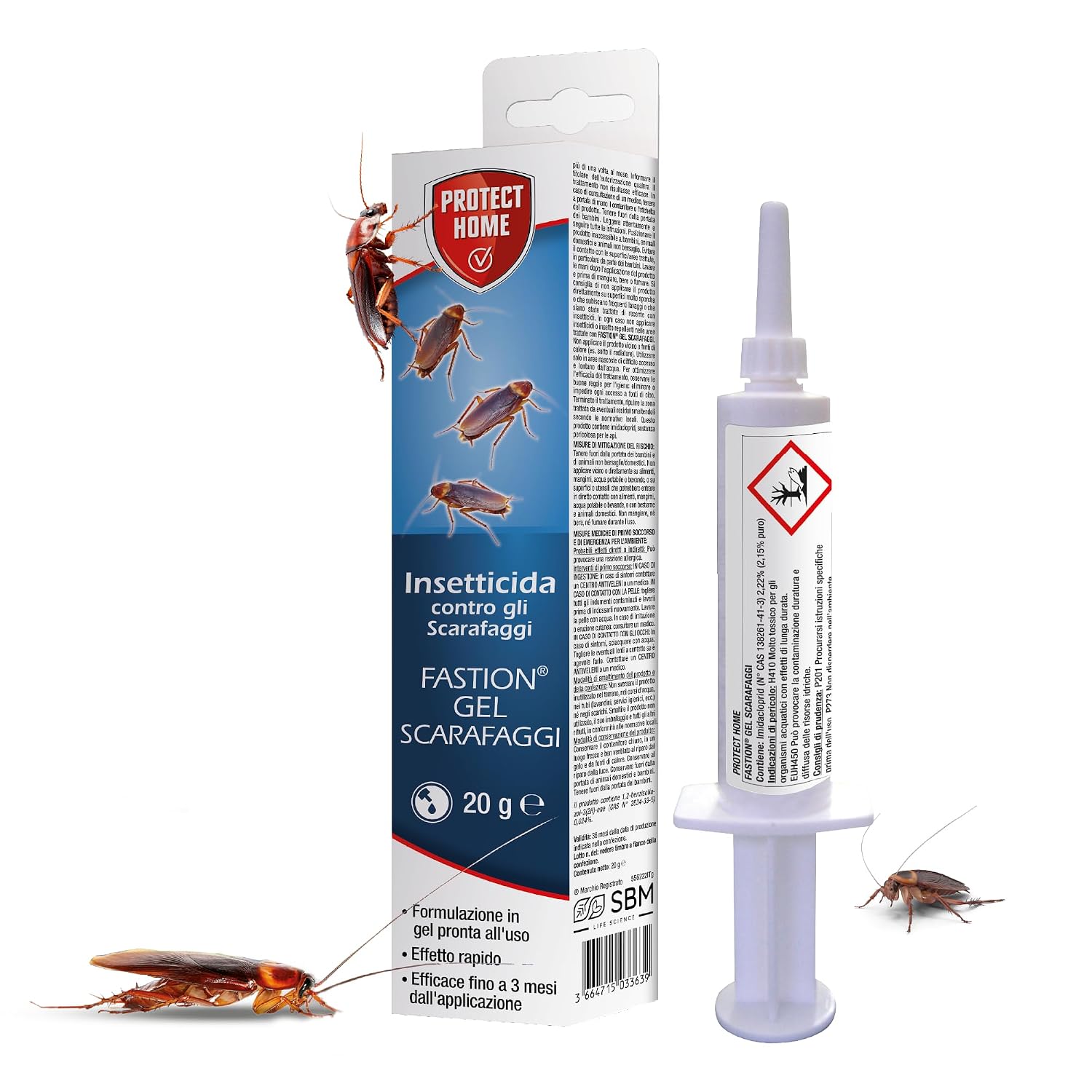 Protect Home Fastion Gel Scarafaggi, Insetticida gel pronto all’uso, Veleno scarafaggi, Efficace Elimina l’intera colonia in breve tempo, Azione per ingestione. Ambienti interni. 20g