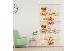 PANDAHUG Style 4-Layer Large Capacity Stuffed Toy Hammock Organizer with 2 Hooks for Kids Baby Nursery Wall Bedroom Room Decor