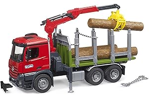 bruder 03669 - MB Arocs Camion de transport de bois avec grue de chargement, grappin & 3 troncs d'arbre, Véhicules, Transport de bois, Débardage, Jouets à partir de 4 ans