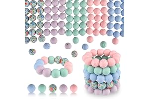 ASTARON 100 cuentas de silicona de 15 mm para hacer llaveros, cuentas redondas de color rosa, morado y azul para hacer pulseras, manualidades, bolígrafos, suministros para bisutería.