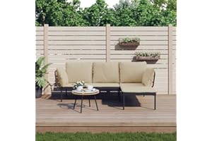 Festnight gartenlounge Alu Gartensofa Aluminium Balkon Lounge Alu Gartenmöbel Set Alu balkonmöbel Kleiner Balkon loungemöbel terrasse sitzecke Balkon mit Kissen Stahl-Beige-3-tlg