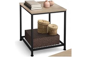 ‎TECTAKE tectake® Beistelltisch Holz & Metall, Couchtisch mit Stauraum auf Zwei Ebenen, Kleiner Tisch 45,5 x 45,5 x 55,5 cm, Betttisch Deko Schlafzimmer, Couch Tisch, Industrial Holz hell, Eiche Sonoma