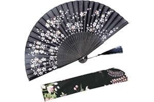 OMyTea Sakura Folding Hand Held Fan for Women - Chinese/Japanese/Oriental/Asian Style - With a Fabric Sleeve for Protection (Little Sakura)