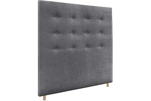 DHOME Cabecero Capitoné hasta el Suelo Cabezal 8cm tapizado ACUALINE Tela y Polipiel para Cama Dormitorio (145x120cm (135/140), Tela Gris Ceniza)