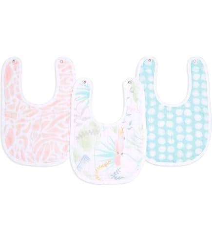 Aden + Anais Lot De 3 Bavoirs à Pression Jungle Jam – Mousseline De Coton Ultra Doux Et Absorbant Pour Bébé Garçon Ou Fille