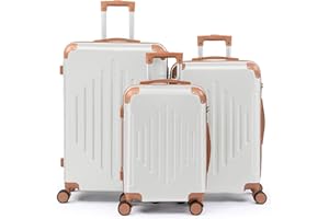 Karl home Luggage Set of 3, ABS Hard Shell Cabin Suitcase, Small Medium Large Size Lightweight Travel Suitcases 4 Wheel & Locks, Hand Luggage Bag (Beige White, 20/24/28")