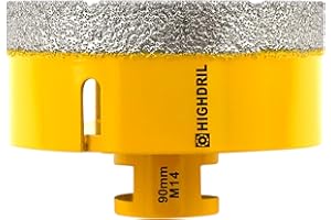 HIGHDRIL Broca de diamante - 90mm con rosca M14 Taladrado en seco para azulejos de porcelana Cerámica Granito Mármol Piedra Mampostería Ladrillo para amoladoras angulares