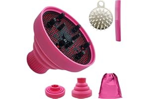 JOIYHY Diffusore Capelli Ricci in Silicone, Adattabile a Asciugacapelli con Diametro 4.2-4.8cm, Diffusore Pieghevole Capelli Ricci, Viene Fornito con Borsa, Spazzola per Shampoo e Pettine(Rosa)