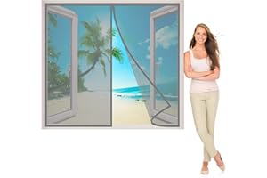 AIPPEI Tenda Zanzariera Magnetica Finestra, 160x145 cm Crittografia Tenda Anti Zanzare, Adsorbimento Magnetico Pieghevole Rete, Finestre da Balcone Cantine Terrazze, Grigio P