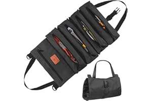 POFIBO Werkzeug Rolltasche, Canvas Schraubenschlüssel Werkzeugtasche mit 5 Reißverschlusstaschen, Mehrzweck Werkzeugrolle Robuste Rolltasche, Ideal für Handwerker Elektriker und Auto (Schwarz)