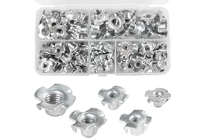 COLEXY 90 Pezzi T Dado Filettato, M3 M4 M5 M6 M8 Dado Zincato a Quattro Griffe, 4 Denti Dadi T Inserti Dadi a Quattro Punte per Mobili in Legno Legno Pareti da Arrampicata Edilizia