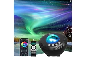 Febotak Proyector estrellas Aurora Galaxia Música Techo Proyector luz nocturna para bebe niños adultos con somnífero ruido blanco, compatible con Alexa