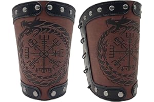 Sehaby Viking Gauntlet Bracer,Embossed Leather Arm Armor Medieval Bracers Pu Leather Arm Guards Wide Cuff For Cosplay Costume Men Wrap Gauntlet Wristband Viking Vegvisir Compass Wristbands