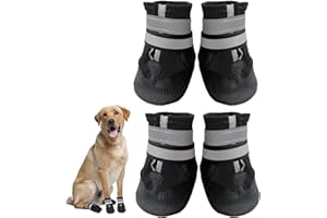 Dricar Dog Shoes, Set of 4 Dog Boots for Injured Paws, Waterproof Anti Slip Dog Shoes for Walking, Paw Protectors with Reflective Straps for Small Medium Large Dog (S, Black)