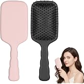 BUTBU Hair Brush with Rounded Plastic Picks, Anti-Pull, Black + Pink