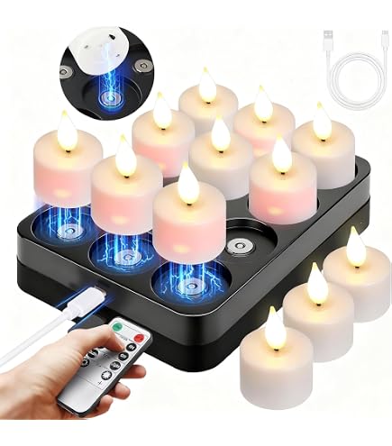 12x Wiederaufladbare LED-Teelichter Mit Fernbedienung & Timer - Bis Zu 100h Betrieb, Flackernd & Wasserdicht