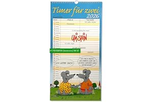 NEXT FERRY Uli Stein Kalender 2026 - Timer für Zwei - Wandkalender- 240x460mm - Jahreskalender mit Motiv Seiten & Spiralbindung + 5 Postkarten Geschenk - Monatskalender mit lustigen Sprüchen