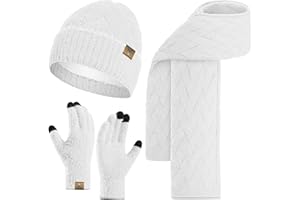 INSISMY Hat and Scarf Set for Women with Touchscreen Gloves Winter Beanie Hat Fleece Lined Long Scarf Neck Warmer Cold Weather Set for Ladies