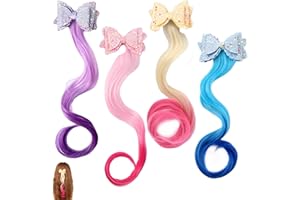 SRTSTR 4 Pezzi Capelli Colorate Con Forcina Extension Capelli Clip Finti Riccioli Ragazza Parrucca Capelli Accessori Colori Sfumati Fiocco Forcina per Feste Compleanno Trucco Quotidiano (4 Colori)