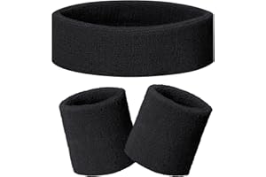 Becellen 3 Pièces Bandeau et Bracelet Sport Bracelet Eponge Bande Poignet Sweatband Anti-Sueur Headband pour Femmes Hommes Tennis Basketball Course