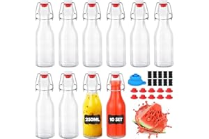 YAMAIDUO Lot de 10 Bouteille Verre 250ml, Bouteille en Verre avec Bouchon Mécanique avec 10 sceaux, 10 étiquettes, entonnoir pour le Brassage de Bière, Liqueurs, Huile, Jus, Condiments