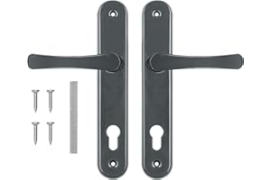 ADGO Klamka Drzwiowa Zestaw Klamek do Drzwi na Wkład Wkładkę 72 mm Biszkopt, Klamka Aluminiowa, Ocynkowana, Komplet Klamek Lewa i Prawa + Trzpień 8 x 8 mm + Zestaw Śrub Montażowych, Szary