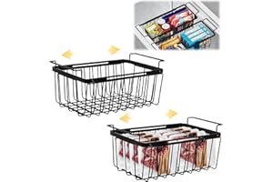 mumisuto Gefriertruhe Körbe Organizer, 2 Stück Gefriertruhen Korb, Dehnbar Gefrierkörbe mit Griffen, Erweiterbar von 39 bis 59,5 cm, Schneller Überblick, Einfache Sortieren & Zugriff auf Lebensmittel