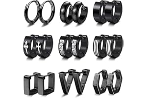 Milacolato Pendientes de Aro Negros de Acero Inoxidable para Hombres y Mujeres, Conjunto de Pendientes Geométricos Redondos Cuadrados Triangulares Aros Pendiente