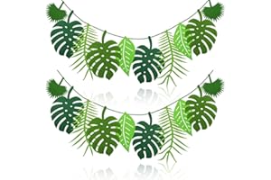 CAIKAILIOR 2 Stück Dschungel Deko Eburtstag,Hawaii Party Deko,Tropische Blätter Girlande Wiederverwendbare Dschungel Geburtstag Dekoration,Papier Safari Gartenparty Sommerparty Geburtstagsdeko für Sommer(Grün)