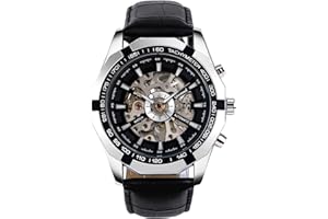 RORIOS Męski zegarek automatyczne mechaniczne zegarki świecące zegarki na rękę ze skórzanym paskiem, samonakręcający się zegarek na rękę, Srebrny, 240mm