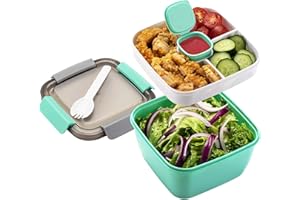 MUJUZE Lunch Box,Pudełko na lunch z dzielonymi przegródkami, Bento Boxh dla dorosłych/dzieci, Bez BPA i nadaje się do mycia w zmywarce, pudełko na sałatki, pudełko Bento do szkoły, pracy (Green)