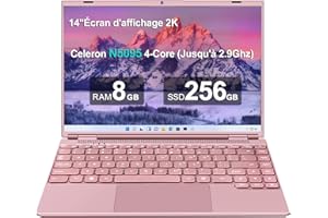 ‎AOCWEI AOCWEI Laptop 14 Zoll 8GB+256GB SSD Erweiterbar 1 TB SSD, Notebook mit Celeron N5095 (bis zu 2,9 GHz), Kühlgebläse 1920x1200 2K FHD Extrem Schmale Lünette Bildschirm Multifunktionales-Pink