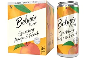 Belvoir Farm - Sparkling Mango & Peach, Delicious and Light, Real Fruit Juice, Low in Calories, Nothing Artificial, Gluten Free, Suitable for Vegetarians & Vegans 4x330ml