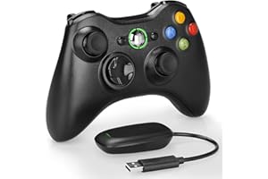 YCCSKY Manette sans fil pour X-Box 360, 2,4 GHz, Xbox 360, avec adaptateur de récepteur, double vibration, manette de jeu pour Xbox 360/PC/Windows (noir)