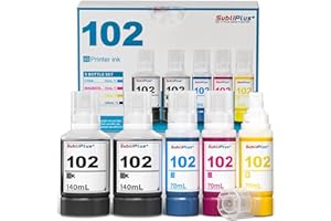 SUBLIPLUS+ 102 Ink Refill Bottles Multipack, Replacement Compatible for ET-15000 ET-2700 ET-2750 ET-2751 ET-2756 ET-2850 ET-2851 ET-2856 ET-3700 ET-3750 ET-3850 ET-4750 ET-4850 ET-4856 Printers, 5-Pack Combo