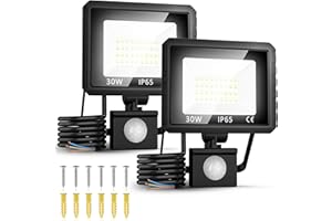 FGRYB 2Pcs Security Lights Motion Sensor, 30W PIR Security Light 3000LM LED Outdoor Floodlight Mains Powered-Flood & Spot Lighting, IP65 Waterproof Spotlight for Garden Garage Patio Backyard Rooftop