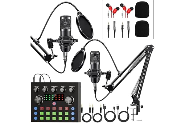 Brvomussy Ensemble d'Équipement Podcast pour 2, Modificateur de Voix et Microphone à Condensateur - Ensemble Microphone Podcast pour Gamers, Podcasting, Enregistrement, Chant, Streaming
