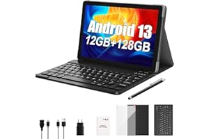 XGODY Tablet 10-calowy Android 13 z klawiaturą 2,4 G/5G WLAN 4-rdzeniowy 2,0 GHz | 12 GB RAM + 128 GB ROM (TF 1 TB) | FHD | aparat 5 + 13 MP | 7000 mAh | Bluetooth 5.0, tablet PC – szary