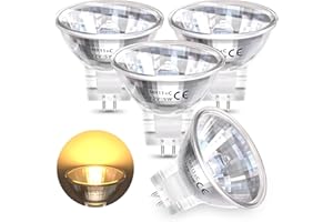 TobeBright GU4 MR11 Halogen Bulbs Dimmable 5W AC/DC 12V, Dimmable Warm White 3000K GU4.0 Bi-pin Base 35mm Diameter Low Voltage Spotlight Bulbs for Christmas Festival Decorations (4-Pack)