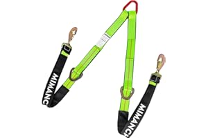 Mimanchi Axle V-Bridle Strap 2" x 4',1 Pack, Heavy Duty Recovery Tow Strap with w/Snap Hooks,Cordura Sleeve,D Ring Middle,for Car Hauler,Rollback,and Flat Bed,Tow Truck