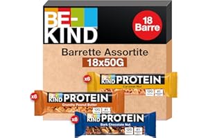 BE-KIND Protein Barretta Proteica, Confezione Mista in 3 Gusti diversi, Snack Proteico Senza Glutine, 12 gr di Proteine, 1 Confezione x 18 Barrette da 50 gr