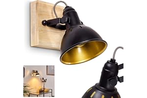 HOFSTEIN Applique murale Tina en bois et métal noir et or, spot rotatif de style retro-industriel, socle carré, idéal dans un salon vintage, pour 1 ampoule E14, ampoule(s) non incluse(s)