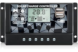 EIEVEY PWM Solar Laderegler 12V/24V, Solar Ladegerät Controller , Solarpanel Batterie Intelligenter Solarregler mit 5V Zwei USB Anschlüssen und LCD Anzeige für AGM-, Gel-, Flut- und Lithium-Batterie (30A)
