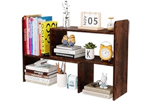 EasyPAG Petite étagère de bureau en bois, réglable - pour la maison et le bureau, marron