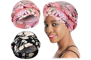 XEPST Cappello Turbante da Donna, 2 Pezzi Turbante Floreale in Poliestere Foulard Musulmano Bandana Cappello Chemio Pre-legato Beanie per Capelli Donna