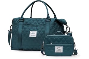 SEAFEW Bolsa de Deporte para Gimnasio para Mujer, Bolsa de Viaje, Bolsa Equipaje de Mano 55x40x20, Bolsa de Fin de Semana, Deporte Nocturno Duffle con Bolsa de Baño, D5-Azul Pavo Real (con Neceser)