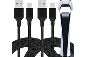 Primicity PS5 Controller Charger Cable 2 Pack-PS5 Charging Cable (3M Extra Long) for DualSense Controller - (10FT) USB to USB-C Ps5 Charger Wire - Black Nylon Braided - UK Seller